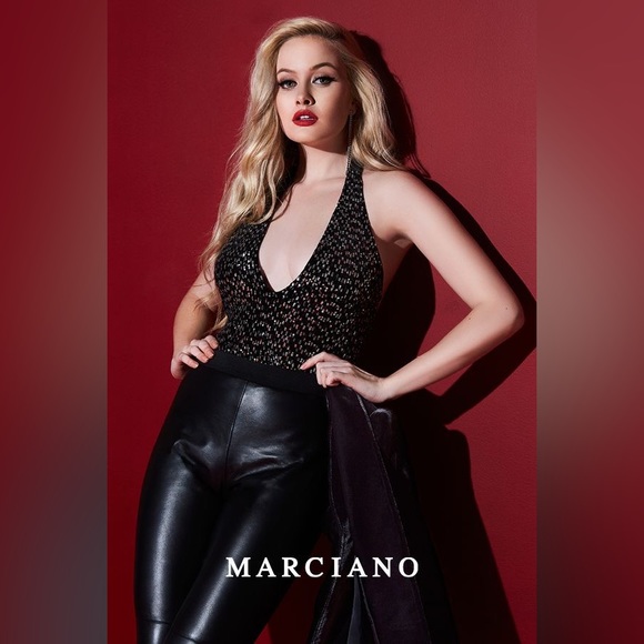 NWOT Marciano Denice Velvet Embelleshed Bodysuit in Black and Sequin - Picture 7 of 7